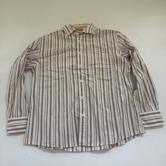 Vintage Faconnable Striped Shirt Cotton Button Up Collared Long Sleeve Medium - Picture 1 of 9